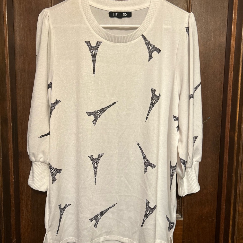 White Black 3/4 Sleeve Relaxed Sweatshirt